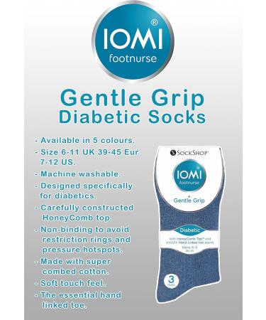 IOMI - 6 Pack Mens Loose Wide Top No Elastic Non Binding Cotton Diabetic Socks 7-12 Blue - Buy Online on GoSupps.com