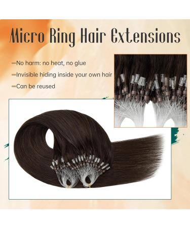 Elailite Micro Loop Hair Extensions 50g - 100 Strands Remy Human Hair - #02 Dark Brown - 20/50cm Microring Bonded Extensions - Buy Online on GoSupps.com