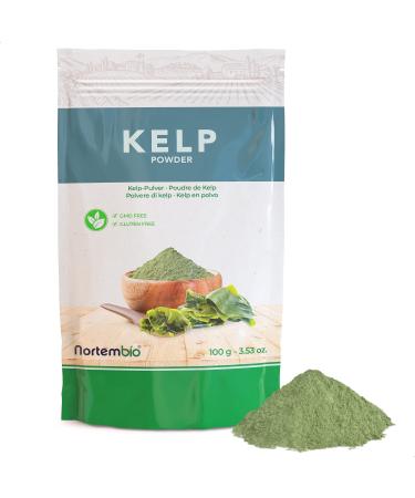 Nortembio Kelp Powder 100 g. 100% Natural Origin. Kelp Powder Without Preservatives or Additives Vegan and Gluten Free. Natural Source of Iodine. Airtight Container with Zip Closure.