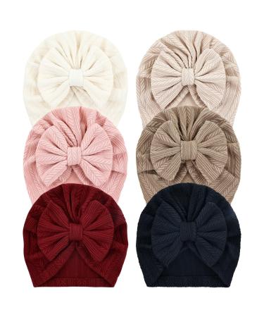 Cinaci 6 Pieces Cute Stretchy Soft Baby Turban Hats with Bow Donut Knot Nursery Hospital Caps Beanies Bonnets for Baby Girls Newborns Infants Toddlers 6PCS S2