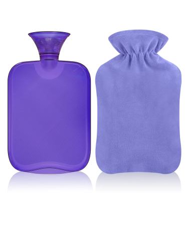 Attmu 2L Hot Water Bottle, Rubber Hot Water Bag for Pain Relief Menstrual Cramps, Hot & Cold Compress, Hand & Feet Warmer with Soft Polar Fleece Cover - Purple