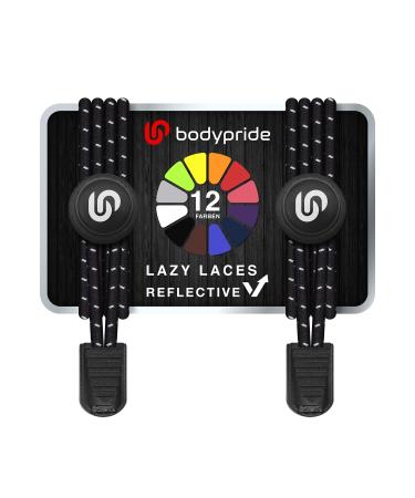 BodyPride Premium Lazy Laces 12 colors Elastic quick closure - laces without tying |Fast lace -up system with reflectors for sports marathon triathlon children seniors |120 cm black