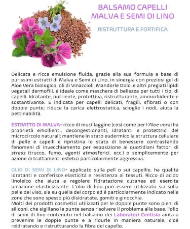 Centisia Hair Balm Malva and Linseed 200ml Natural Moisturizing Nourishing and Restructuring Treatment With Aloe Vera Sweet Almonds and Vegetable Oils Fragile - Buy Online on GoSupps.com