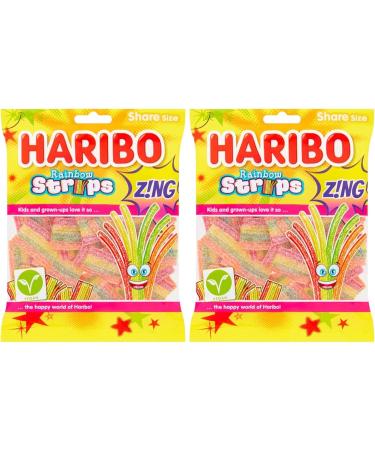 Rainbow Strips Zing Gummy Fizzy Belts - Strawberry, Apple, Lemon & Tropical - 260g (2 x 130g Share Bags) - Buy Online on GoSupps.com