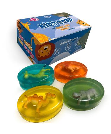 Kids Relaxcation Soap Set with Funny Animals Toys Inside - Lemon, Strawberry, Green Apple, and Rose scents - Moisturizing Children's Skin - Handmade in USA - Collect All 12 Wild Animals Toys - Buy Online on GoSupps.com