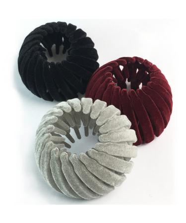Yuventoo Birds Nest Hair Clips 3 Pack Expandable Ponytail Holder for Women Plant Velvet Hair Claw Clamps Hair Accessories Black Dark Red Dark Grey M