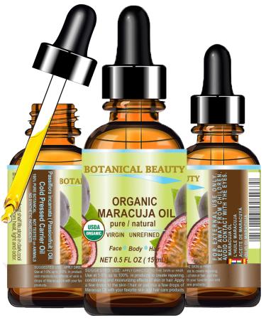 Botanical Beauty Organic MARACUJA OIL 100% Pure Natural Cold Pressed Undiluted for Face Skin Hair Body Lip Nails 0.5 Fl.oz.- 15 ml Rich in vitamin C