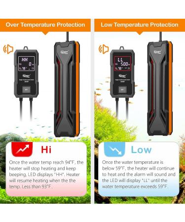 Hygger 500W Submersible Aquarium Heater - Digital LED Controller & Overheating Protection for Freshwater & Saltwater Tanks (245-500L) - Buy Online on GoSupps.com
