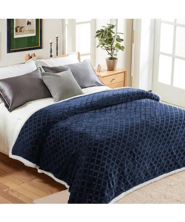 Sherpa Throw Blanket Twin Size Blue - Cozy Reversible Flannel Fleece for Couch Sofa Bed - 60 x 80 - Buy Online on GoSupps.com