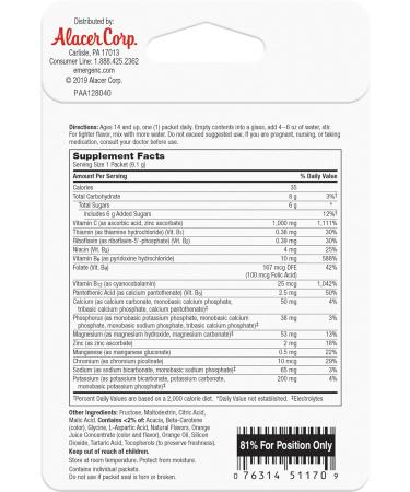 Emergen-C 1000mg Vitamin C Powder for Daily Immune Support Caffeine Free Vitamin C Supplements with Zinc and Manganese B Vitamins and Electrolytes Super Orange Flavor - 2 Count 0.64 Ounce (Pack of 1) - Buy Online on GoSupps.com