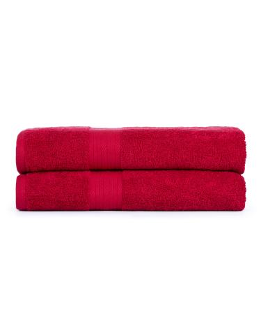 Ample Decor Hand Towel Pack of 2 600 GSM 100% Cotton - Oeko Tex Certified Soft Absorbent Thick Premium Quality Machine Washable for Hotel Bathroom Spa Daily Use Gym - Red - 18 X 28 Inch 2 PCS - Hand Towel Red