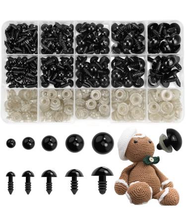EUCARLOS Plastic Safety Eyes for Amigurumi, 240pcs 6mm - 14mm Black Solid Craft Doll Eyes with Washers for Crafts, Crochet Toy and Stuffed Animals