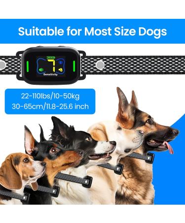 Rechargeable Anti Bark Collar for Dogs | 7 Sensitivities Vibration & Beep | Stop Barking Deterrent | 22-110lbs | Black - Buy Online on GoSupps.com