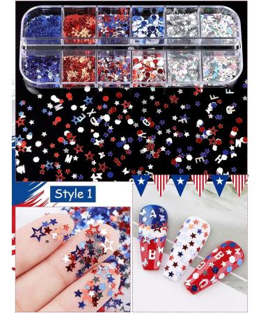 Kalolary Independence Day Glitter Nail Sequins - 4th of July Star Red Blue Silver Holographic Paillette for Patriotic Makeup & Decoration - Buy Online on GoSupps.com