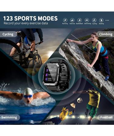 PUREROYI Military Smart Watch for Men - IP68 Waterproof Bluetooth Call - Tactical Fitness Tracker for Android iOS - Outdoor Sports - Black - Buy Online on GoSupps.com