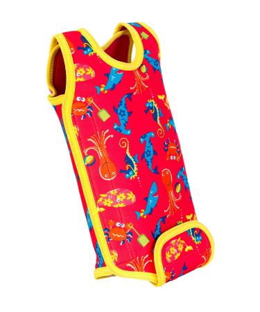 Konfidence Babywarma Baby Wetsuit Girls - Lay Flat Wrap Around 2mm Thick Neoprene Baby Swimming Costume. 50+ UV Protection 6-12 Months Characters Pink