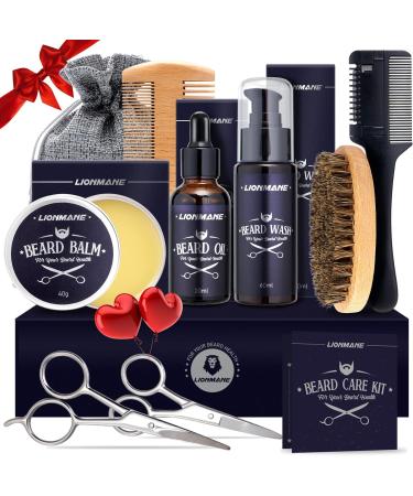 Christmas Beard Care Kit for Men | LIONMANE Beard Grooming Kit with Balm, Wash, Oil, Comb, Brush & Scissors - Best Anniversary, Birthday, Thanksgiving Gifts for Him - Buy Online on GoSupps.com