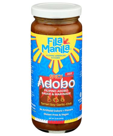 Fila Manila Spicy Filipino Adobo  Wheat-Free Tamari Soy Sauce, Garlic, & Onion, 12 Ounce Jar, Spicy, Vegan, No MSG, No Sugar Added, Gluten Free, Dairy Free, Made in the USA, As Seen on TikTok