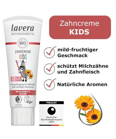 Lavera Kids Fluoride-Free Toothpaste 75ml - Organic Dye-Free Calcium & Calendula - Vegan & Gentle Milk Teeth Protection - Buy Online on GoSupps.com