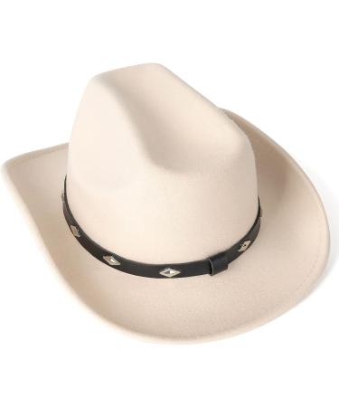 Lisianthus Wide Brim Cowboy Hat - Diamond Shaped Beige Medium - Unisex Western Outdoor Felt Hat - Buy Online on GoSupps.com