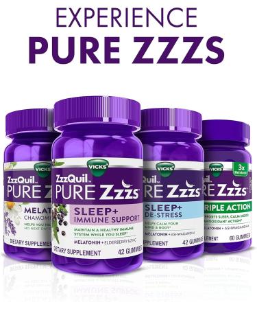 ZzzQuil PURE Zzzs Melatonin Gummies Sleep Aid Melatonin 2mg with Chamomile & Lavender Melatonin Sleep Gummies Sleep Aids for Adults Wildberry Vanilla Flavored 24 Sleep Gummies Wildberry Vanilla 24 count (Pack of 1) - Buy Online on GoSupps.com
