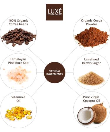 LUXE Coffee Body Scrub Natural Cellulite Detox Exfoliating Earthbody Organic Coconut Scent with Vitamin E Oil 200g - Buy Online on GoSupps.com