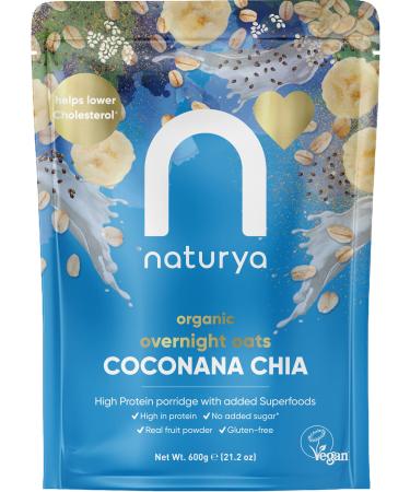 Naturya Organic Coconana Chia Overnight Oats - Gluten-Free with Banana Hemp Protein High in Fibre Vegan No Added Sugar - 600g