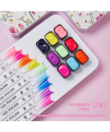 Pat Gel Polish 9-Color Manicure Gradient Painting Gel | Creative Nail Design Palette for Girls S Accessories Manicure Salon and Home Paintings Decorative Colour Set 22.5 g/ml Multi-Coloured - Buy Online on GoSupps.com