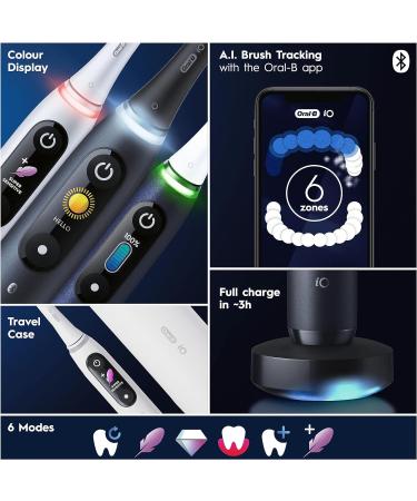 Oral-B iO8 Electric Toothbrush for Adults | Christmas Gift | 6 Modes Teeth Whitening | App Connected | Magnetic Pouch | UK Plug | Black - Buy Online on GoSupps.com
