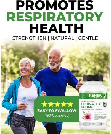 RENEW ACTIVES ORGANIC ECHINACEA (10:1 RATIO) - High Potency Herbal Supplement to Relieve Symptoms & Shorten Duration of Upper Respiratory Conditions Non-GMO Easy-to-Swallow - 90 Capsules - Made in Canada - Buy Online on GoSupps.com