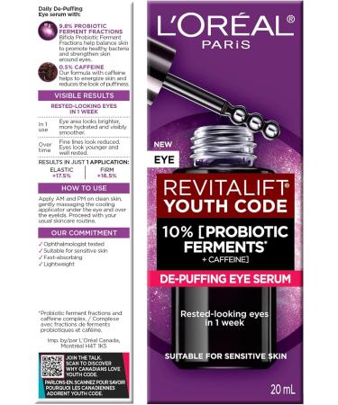 L'Or al Paris 10% Probiotic Ferments + Caffeine Eye Serum for Brighter Eye Area looks Brighter more Hydrated Smoother Revitalift Youth Code Caffeine Eye Serum Skincare 20 ml Eye Serum - 20ml - Buy Online on GoSupps.com