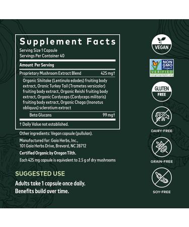 Gaia Herbs Immune Mushroom Blend - 40 Vegan Capsules for Immune Support - Buy Online on GoSupps.com