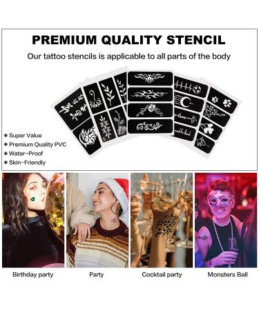 Qullue Henna Tattoo Stencils Kit II - Self-Adhesive Hand Mold for Women, Girls, and Teens - DIY Body Art Stencils with Flowers and Motifs - Buy Online on GoSupps.com