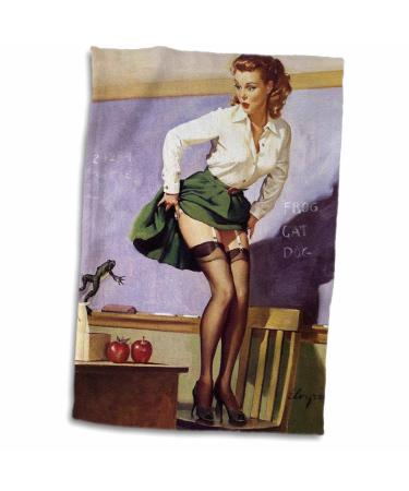 3dRose Print of Elvgren Pinup Teacher Jumps From Frog - Towels (twl-204078-1) 15x22 Hand Towel