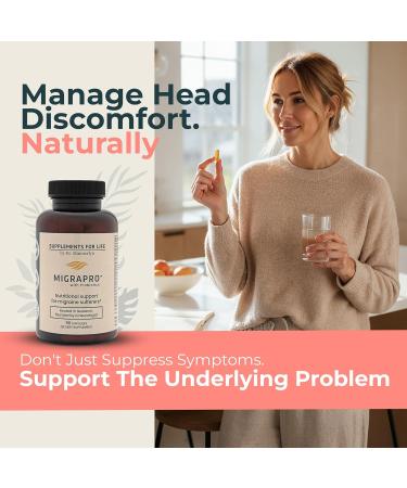 Dr. Munnerlyn MigraPro with Probiotics Brain and Gut Health Support Supplement with Magnesium Riboflavin CoQ10 Ginger Root Asian Ginseng Vitamin C Feverfew & Turmeric Gluten Free 90 Capsules - Buy Online on GoSupps.com