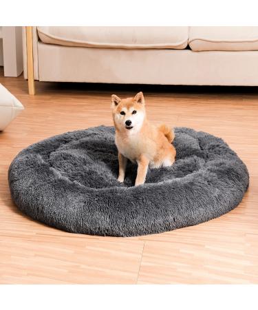 Bonteck Calming Round Donut Dog Bed - Machine Washable Anti-Slip Fluffy Cuddler Cat Bed - Multiple Sizes (S-XL) - Dark Grey - Buy Online on GoSupps.com