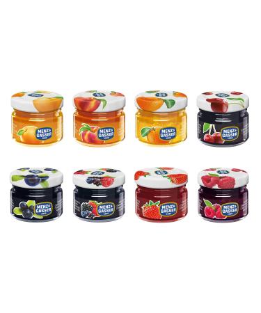 Menz & Gasser - Confitures Assorties en 8 Saveurs 40 Bocaux en Verre Portion Individuelle de 28 Grammes Chacun. Produit Typique Italien 8 Saveurs en Verre (40 pcs.)