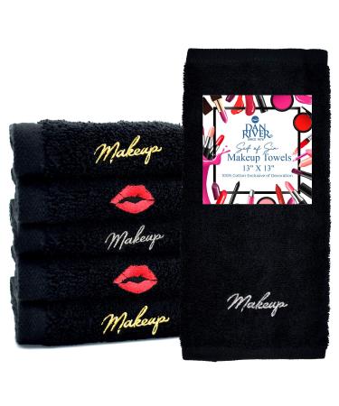 DAN RIVER 100% Cotton Makeup Towel- 13x13 Black Towels-Makeup Remover Cloth-Luxury Washcloths for Gentle Face Wash, Removing Eye Liner, Mascara, Foundation Eraser-Soft and Lightweight, Pack of 6