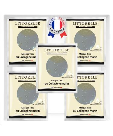 Littorelle 5x Tissue Face Mask Moisturising Serum with Collagen and Vitamin E - Made in France - Moisturising Plumping Revitalising - Anti-Aging Anti-Wrinkle- Sheet Mask for All Skin Types