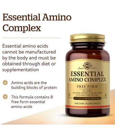 Solgar Essential Amino Complex 60 Vegetable Capsules - Non-GMO, Vegan, Gluten-Free, Dairy-Free, Kosher - 60 Servings (60 Count) - Buy Online on GoSupps.com