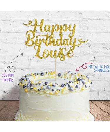 Cakeshop Cake Decoration Pack | Happy Birthday Premium Double Sided Glitter Card Cake Topper Sign & 25g Party Pack of Cake Sugar Sprinkles | Custom Name Cake Decorations (Gold) Non-Prime Glitter Card: Gold - Buy Online on GoSupps.com