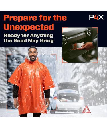 PREPARED4X Emergency Rain Poncho with Mylar Blanket Liner 10 Pack - Heavy Duty Waterproof Survival Blankets for Car, Camping Gear - Tactical Prepper Supplies (Orange) - Buy Online on GoSupps.com