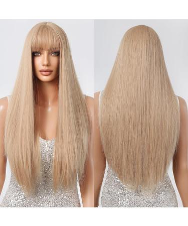 Allbell Long Straight Blonde Wig with Bangs - Natural Looking Synthetic Hair Wig for Women - Buy Online on GoSupps.com