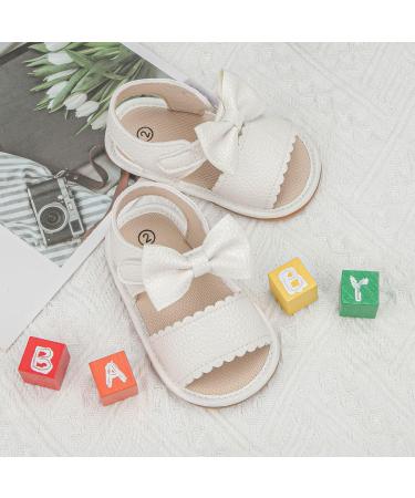 Sonsage Infant Baby Summer Sandals | Newborn Bowknot Crib Sandal | Soft Rubber Sole Toddler Shoes 12-18 Months | White - Buy Online on GoSupps.com