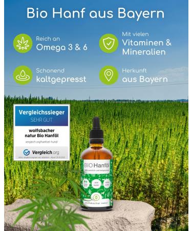 Wolfsbach Organic Hemp Oil for Dogs & Cats 50ml - Omega 3 & 6 Cold-Pressed 100% Organic from Germany | BARF & Feed Oil - De- ko-060 - Buy Online on GoSupps.com