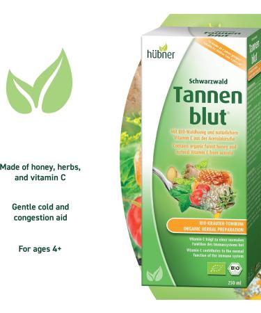 Hubner Tannenblut Organic Herbal Preparation Honey Cough Syrup Cold and Sore Throat Support Soothing Relief Vitamin C Supplement for Adults and Kids 4 and Older Kosher and Alcohol-Free 250 ml Honey Herbs and Vitamin C  - Buy Online on GoSupps.com