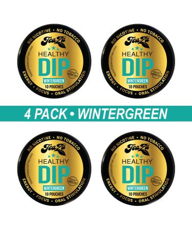 TeaZa Herbal Energy Pouches - Wintergreen with Caffeine - 4 Cans - Nicotine Free and Tobacco Free Herbal Snuff - Great Tasting & Refreshing Tobacco Alternative (4 Pack)
