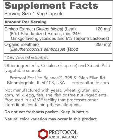 Ginkgo Biloba with Eleuthero Herbal Supplements - 100 Veg Caps - Circulation & Brain Support - Buy Online on GoSupps.com