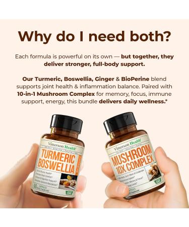 Boswellia Turmeric Curcumin Supplement + 10-in-1 Mushroom Powder Supplement Bundle Supports Joint Health Memory & Focus with Ginger Organic Turmeric Powder Lion s Mane Reishi Mushroom & More - Buy Online on GoSupps.com