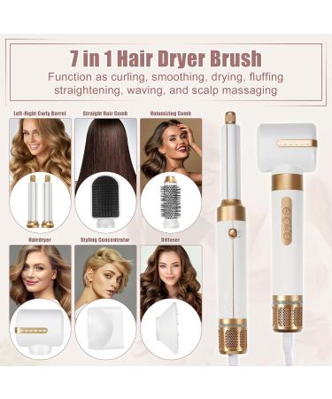 VOCOSTE 7-in-1 Hair Dryer Brush - 1400W Hot Air Brush with Adjustable Heat & Speed Fast Heating Ideal for All Hair Types - White Gold Tone - Buy Online on GoSupps.com